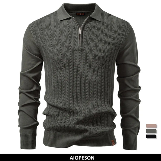 Men's Premium Solid Colour Polo Slim Fit Henley Long Sleeve Luxury Textured Fabric Business Casual Male Polo Shirts