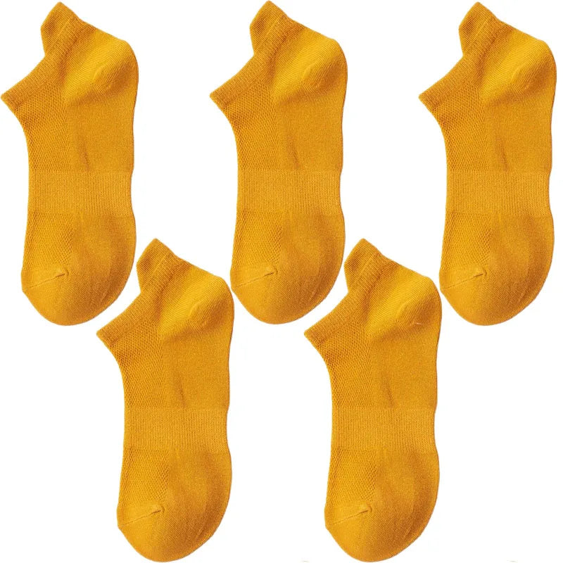 5 Pairs Summer Men's Cotton Short Mesh Harajuku Comfortable Solid Colour Casual Ankle Socks Male Net Sneaker Socks
