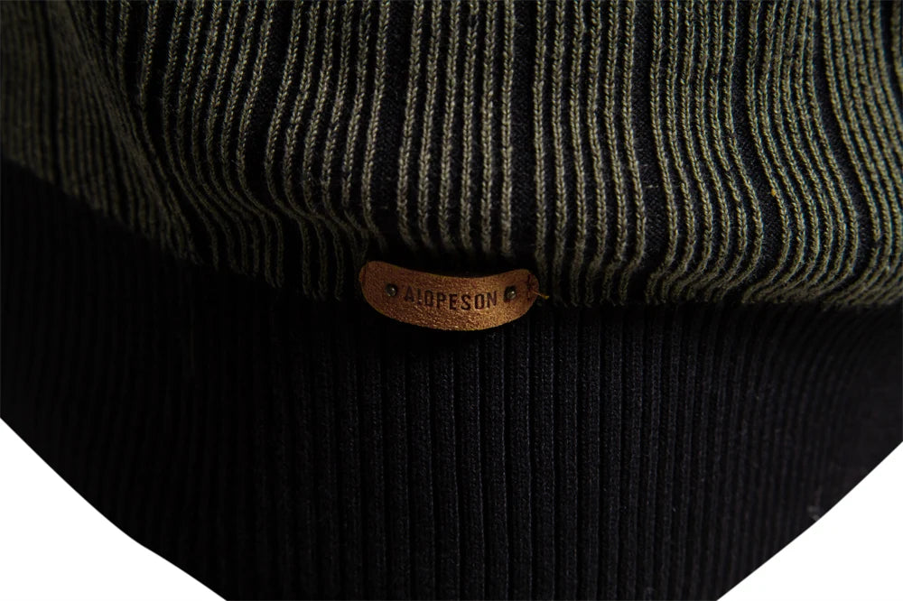 Men's Mock Neck Cotton Pullover Sweaters Autumn Winter Warm Stripped Sweater for Men