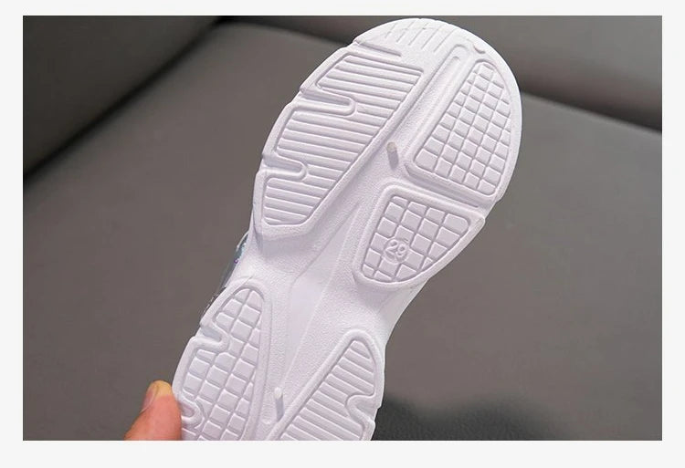 Girls' Casual Shoes Frozen Princess Elsa Sneakers Mesh Leather White Breathable Sole Children's Sport Shoes Size 26-37