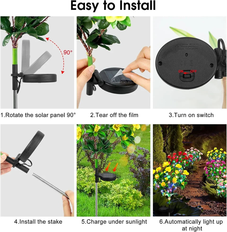 LED Solar Light Azalea Flowers Garden Lamp Home Decorative Light Landscape Orchid Rose LampYard Lawn Path Holiday Wedding Lights
