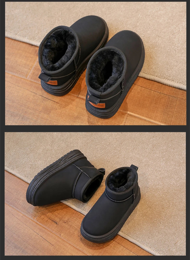 Kindersneeuwlaarzen met antislipbont en dikke zool voor meisjes, casual sportschoenen, damesmode, bruine enkellaarsjes, waterdicht en warm