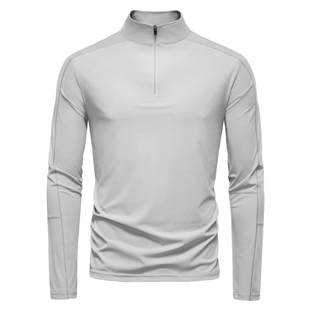 Men's UPF100+ Sun Protection Long Sleeve Shirt Solid Colour Zipper Outdoor Shirts Stand Collar Quick Dry T-Shirts
