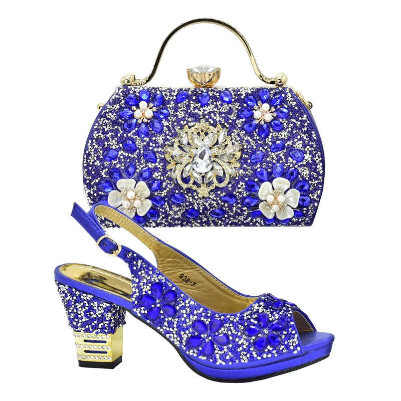 Italian Women Wedding Shoes and Bag Set Decorated with Rhinestone Africa Shoe and Bag Set Plus Size Heels 43 Wedding Shoes Bride