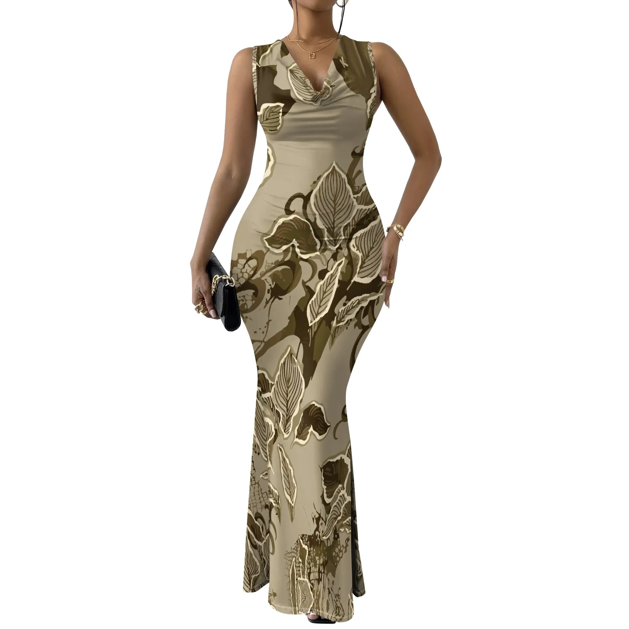 Women's V-Neck Sleeveless Maxi Dress Abstract Artistic Print Elegant Summer Party Dress