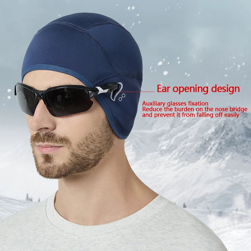 Winter thermische fietsmuts buiten onder MTB helm voering fleece muts sport heren fiets skiën muts hardlopen wandelen met bril