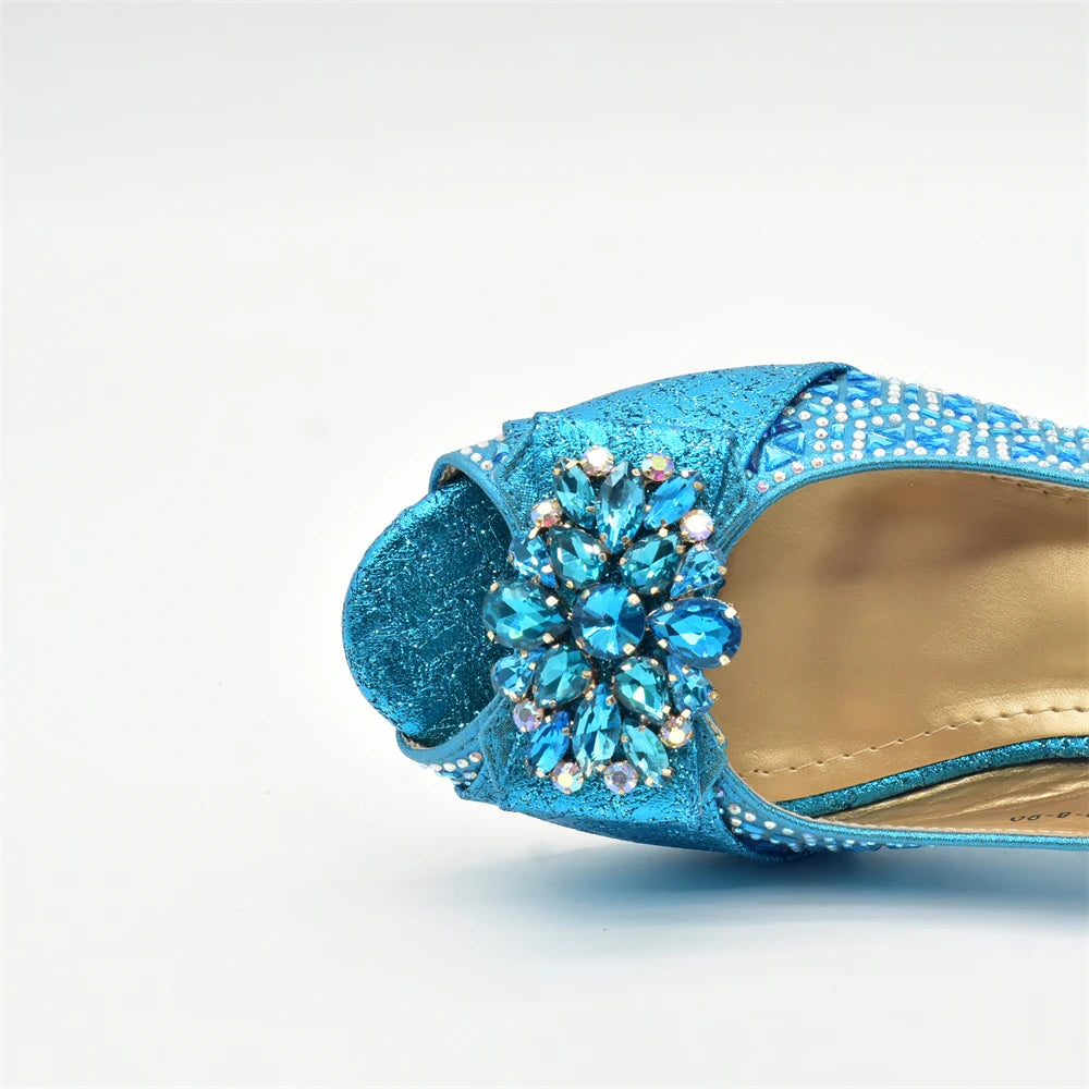 Matching Nigerian Party Shoes and Bags for Ladies Elegant Heeled Shoes for Women Rhinestone African Bag and Shoe Set