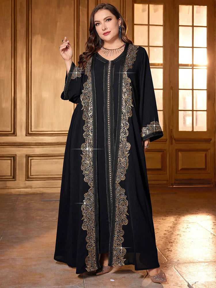 Women's Plus Size Elegant Sequin Water Soluble Lace Decorated Long Flare Sleeve Coat With Matching Dresses For Spring/Summer