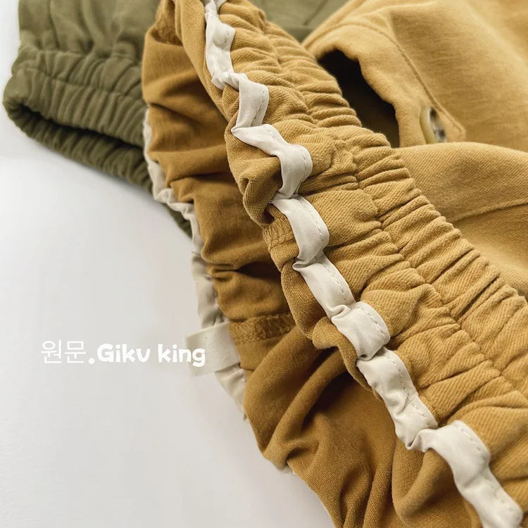 2025 Herfst Nieuwe Kinderen Losse Broeken Baby Meisjes Effen Vintage Casual Broek Peuter Jongens Veelzijdige Cargo Broek Kinderkleding 4-6Y Unisex