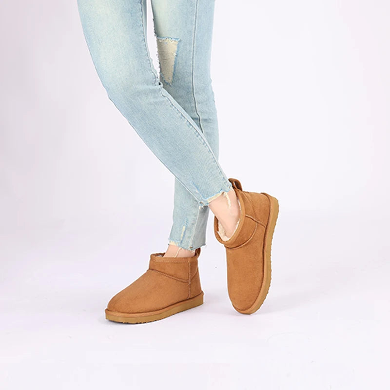 Women's Winter Snow Boots Classic Fur Plush Ankle Shoes Outdoor and indoor Use With Anti-Skid Warm Fuzzy Cotton Shoes