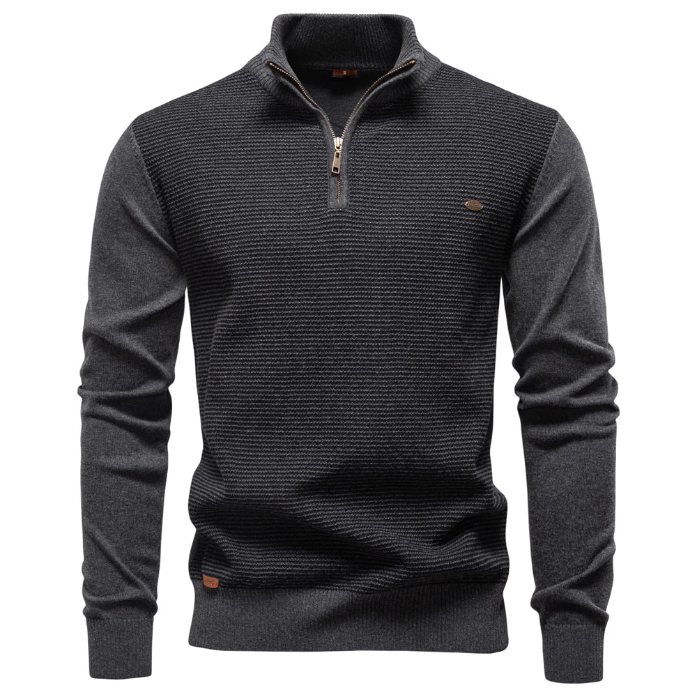 Men's Striped Sweater Solid Colour Knitted Pullover Warm Luxury Cotton Autumn Winter Casual Turtleneck Men's Sweaters