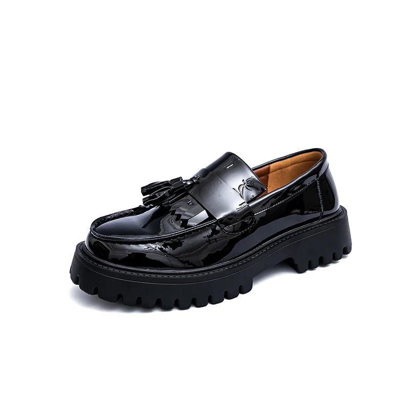 Fashion Men Tassels Loafers Thick Bottom Male Height Increasing Walking Shoes All White Wedding Shoes