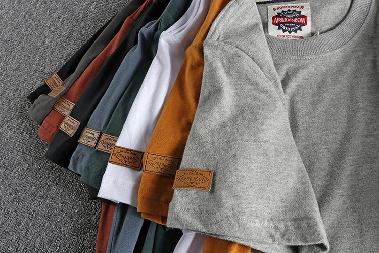 Summer New American Retro Short-sleeved O-neck Solid Color T-shirt Men's Fashion Simple 100% Cotton Washed Casual Sport Tops