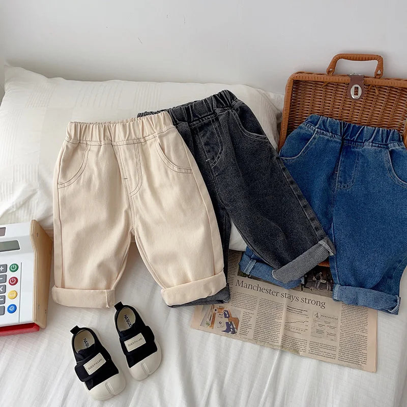 Baby Pants Solid Kids Jeans Casual Boys Denim Pants Soft Girls Fashion Trousers For Children 9M-5T Unisex