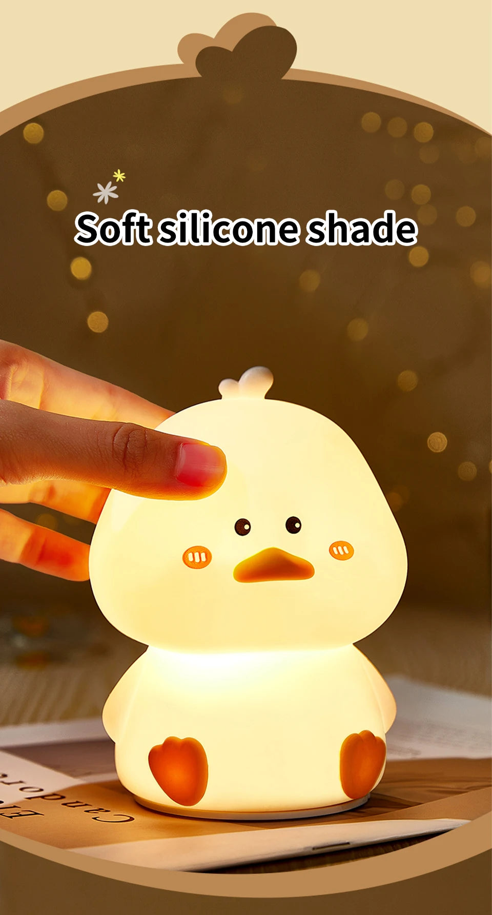 Rechargeable LED Night Light Cartoon Cute Duck Patting Silicone Lamp Bedroom Decor Sleeping Mood Light Children Gift Nightlight