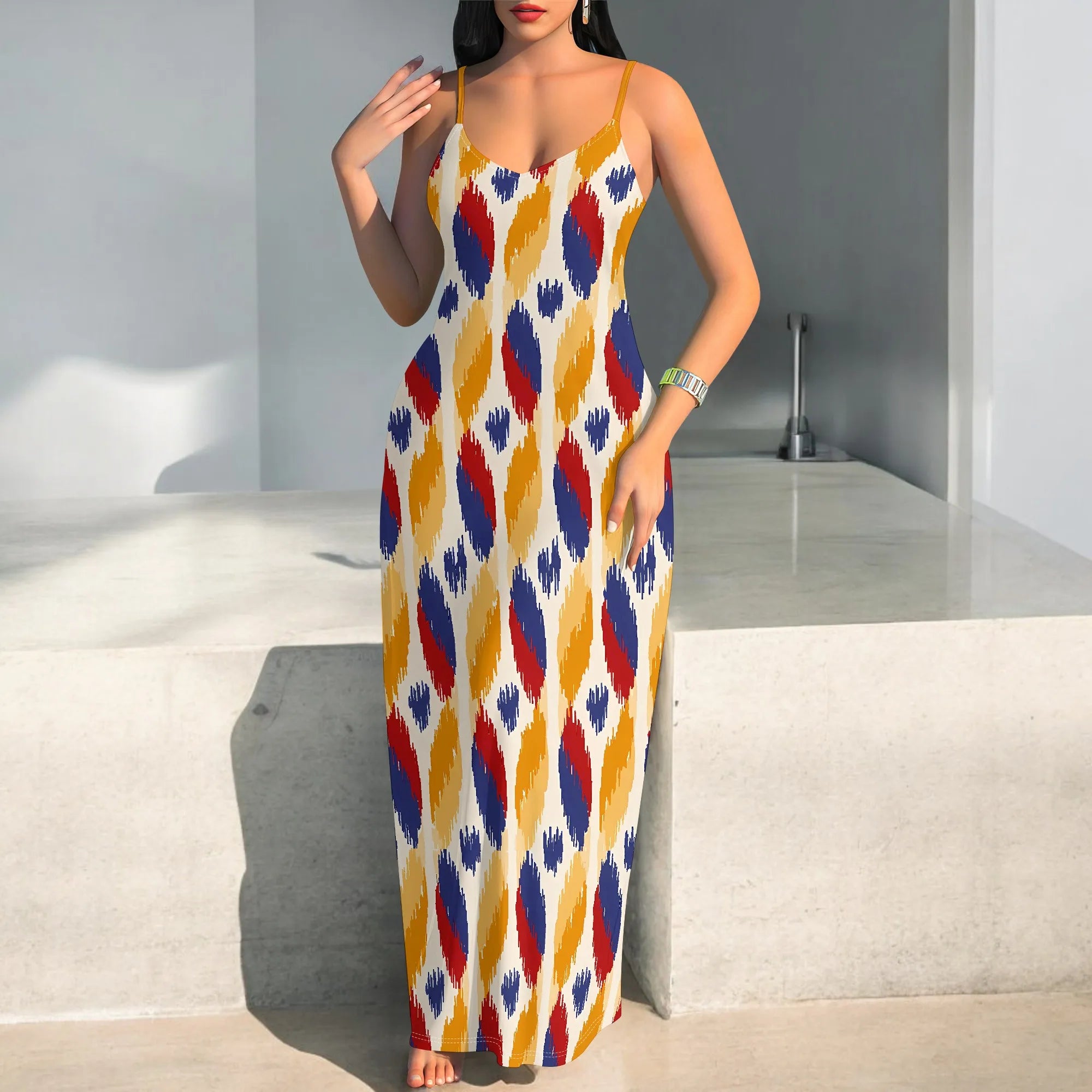 Tribal Print Sleeveless Maxi Dress for Women Summer Boho Bodycon Long Sundress Holiday Outfit