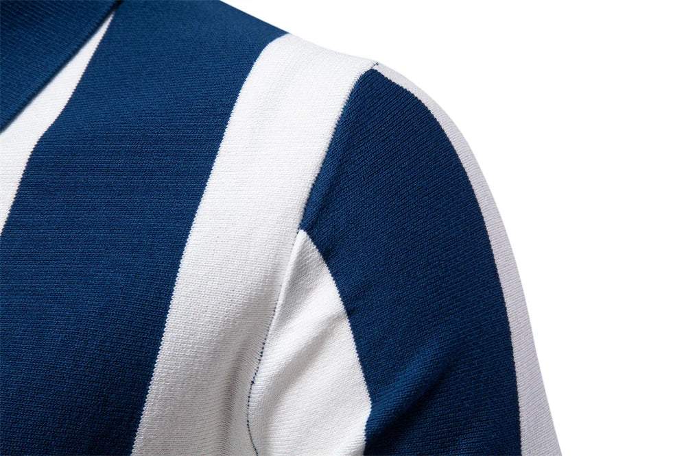 Men's Summer Breathable And Striped Contrast Panel Polo Shirt - Casual Short-Sleeve Knit Shirt With Comfort Fit