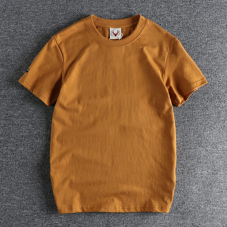 2022 Zomer Nieuw Amerikaans Retro T-shirt met korte mouwen en ronde hals, effen kleur, herenmode, eenvoudig, 100% katoen, gewassen, oude casual tops