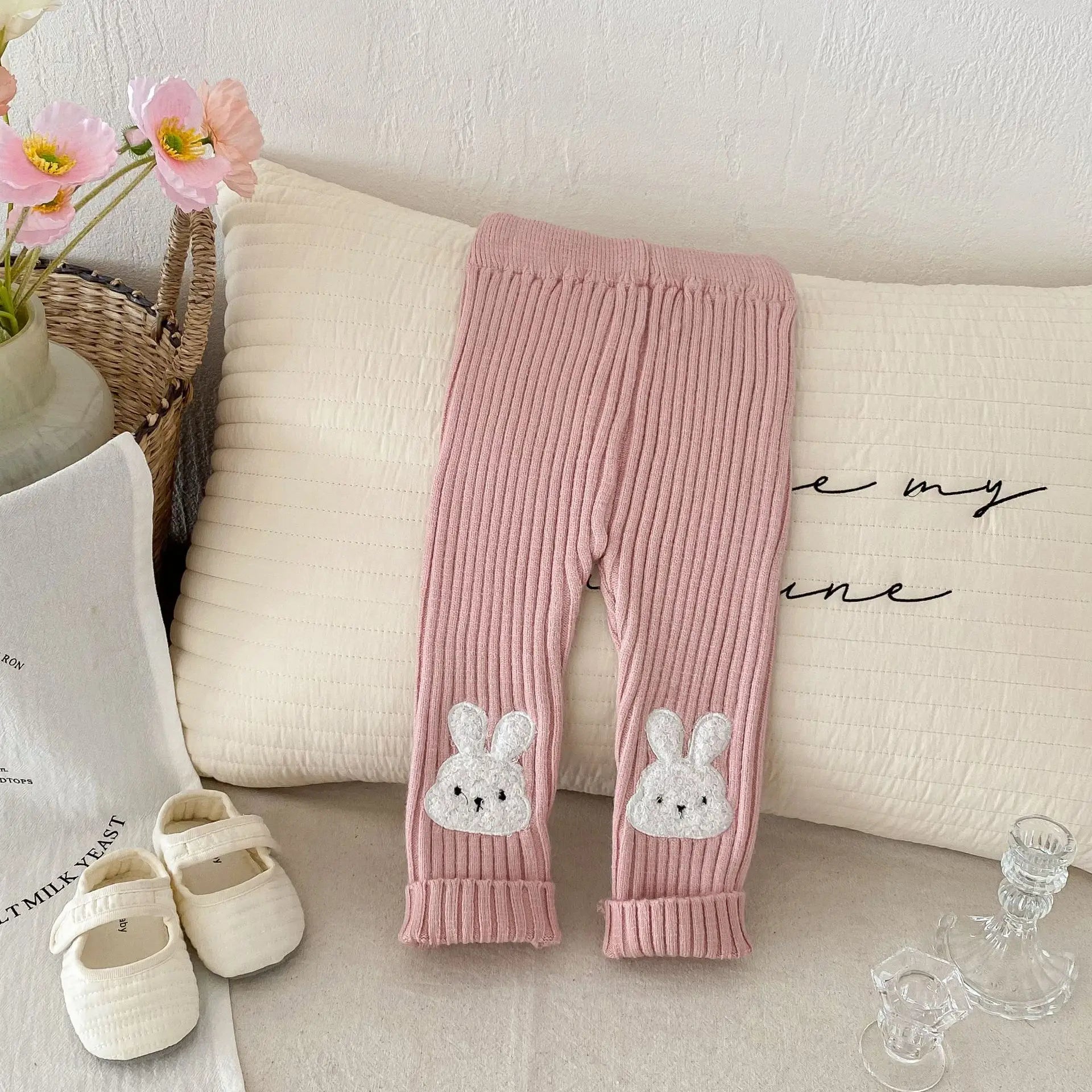 New Autumn Kids Knitted Leggings Girls Cute Cartoon Skinny Pants Children's Baby Pit Strip Trousers 0-5Y Girls