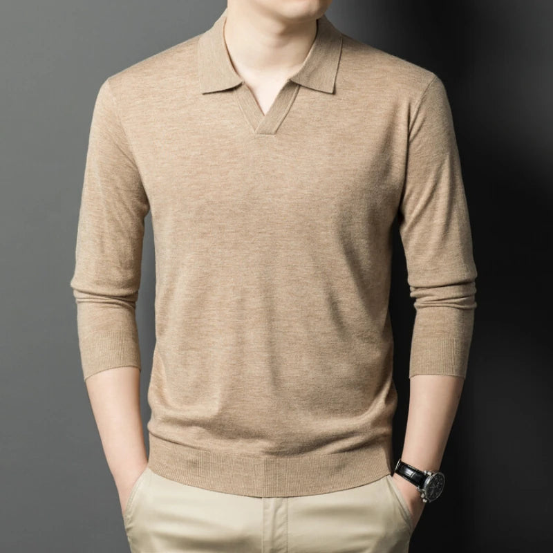Men's Pullover Sweater With V-Neck, Business Casual Warm Polo, Male High Quality Cashmere Sweater