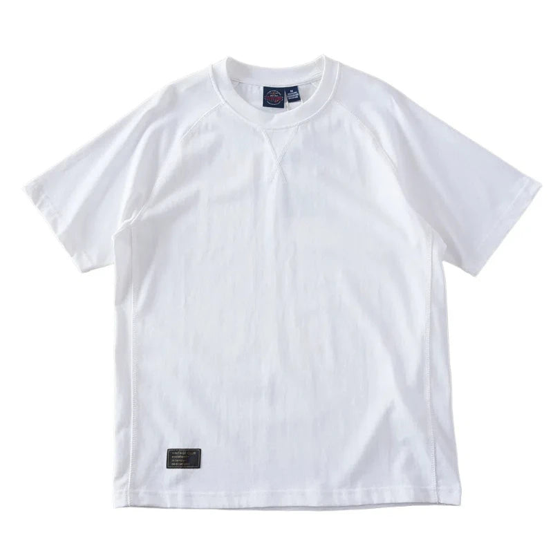 2025 Summer New American Retro 280G Short Sleeve O-neck Solid Color T-shirt Men's Fashion 100% Cotton Washed Casual Loose Tops