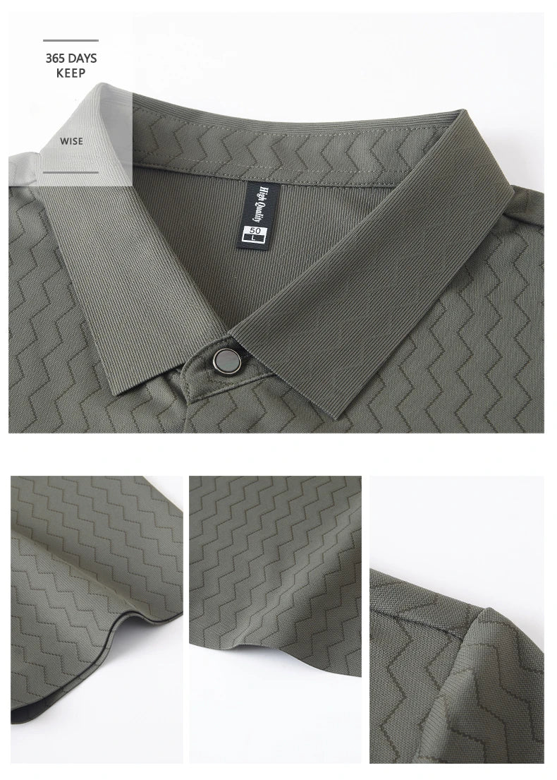Men's Summer Lapel Shirt, Slim Fit Short-Sleeved, Fashion Dark Pattern Knitted Fabric Polo Shirt