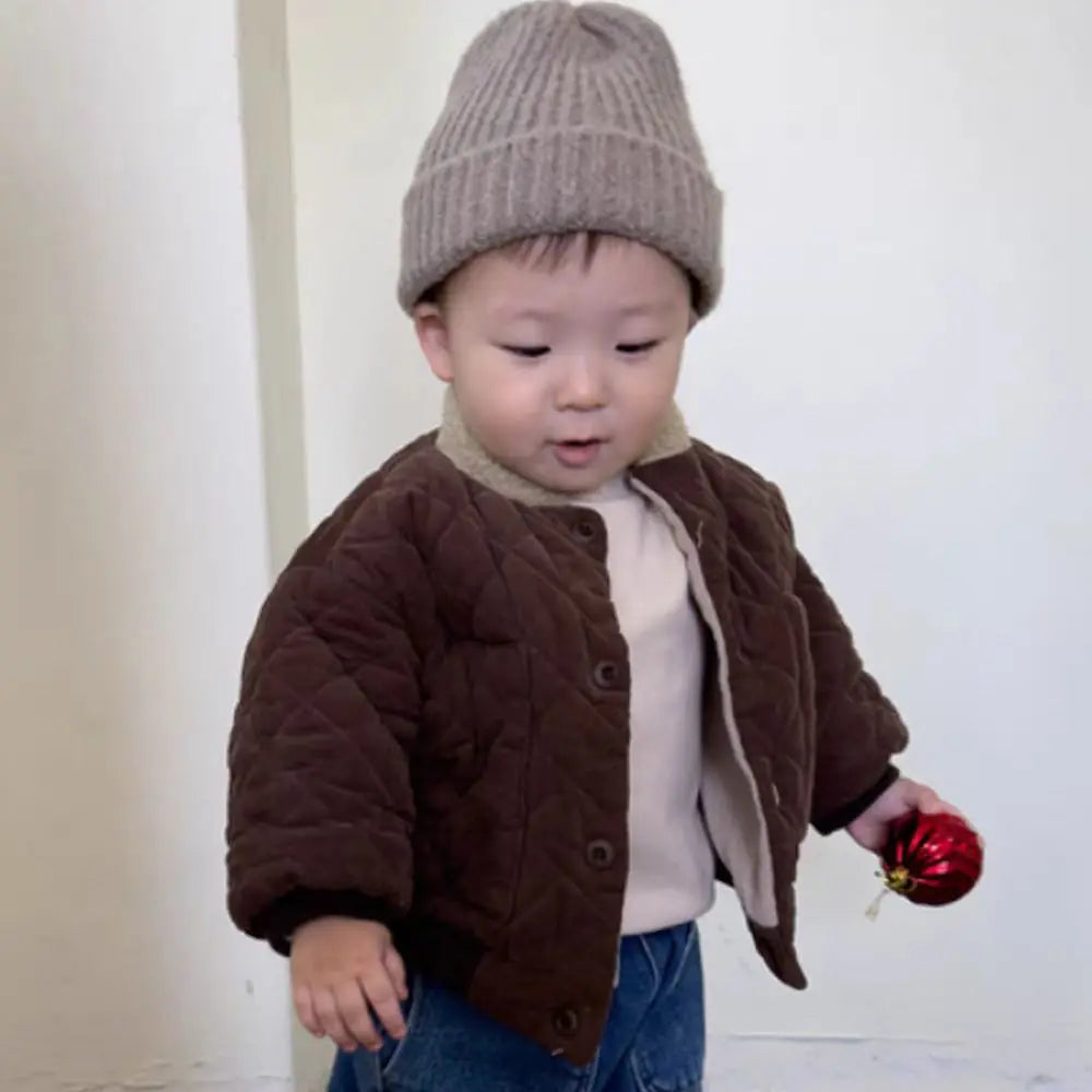 2025 Winter New Baby Long Sleeve Warm Coat Plus Velvet Thick Infant Boy Padded Jacket Girls Vintage Fleece Coat Children Clothes 1-3Y