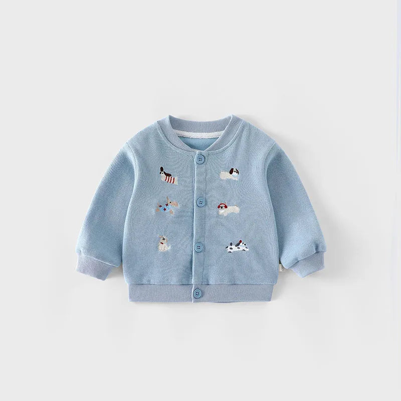 New Autumn Boys Girls Dog Baseball Uniform Cartoon Embroidered Pattern Kids Coat Fashion Children Clothes Pants 9M-5T Unisex