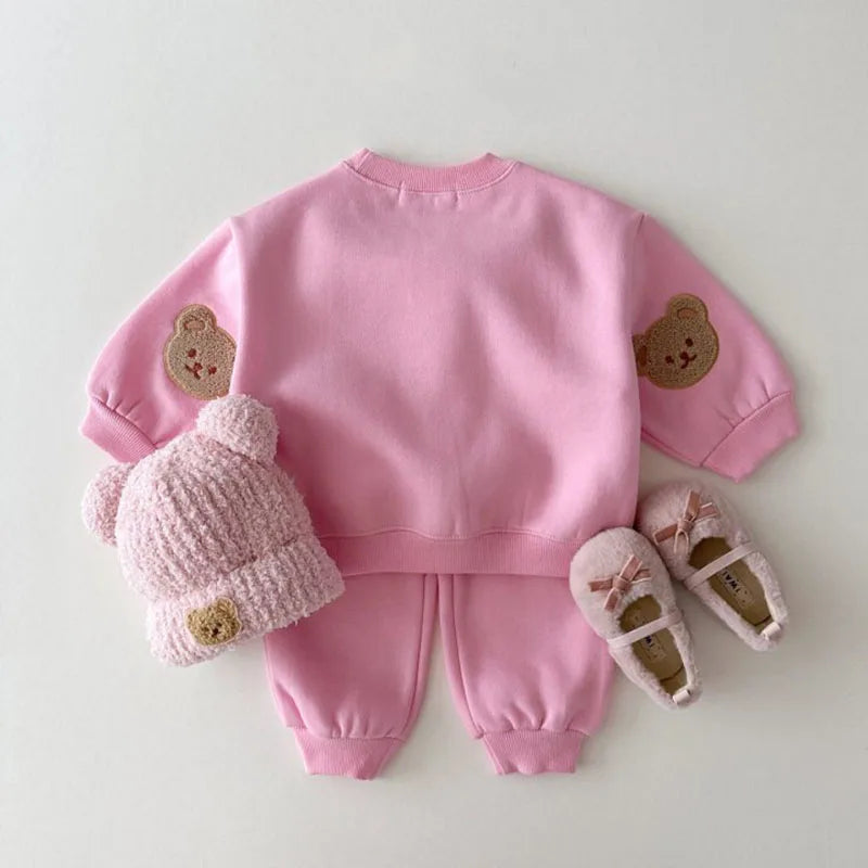 New Kids Clothing Set Bear Embroidery Girls Boys Track Suit O Neck Hoodie And Pants 2PCS Clothes Suit 1-6Y Unisex
