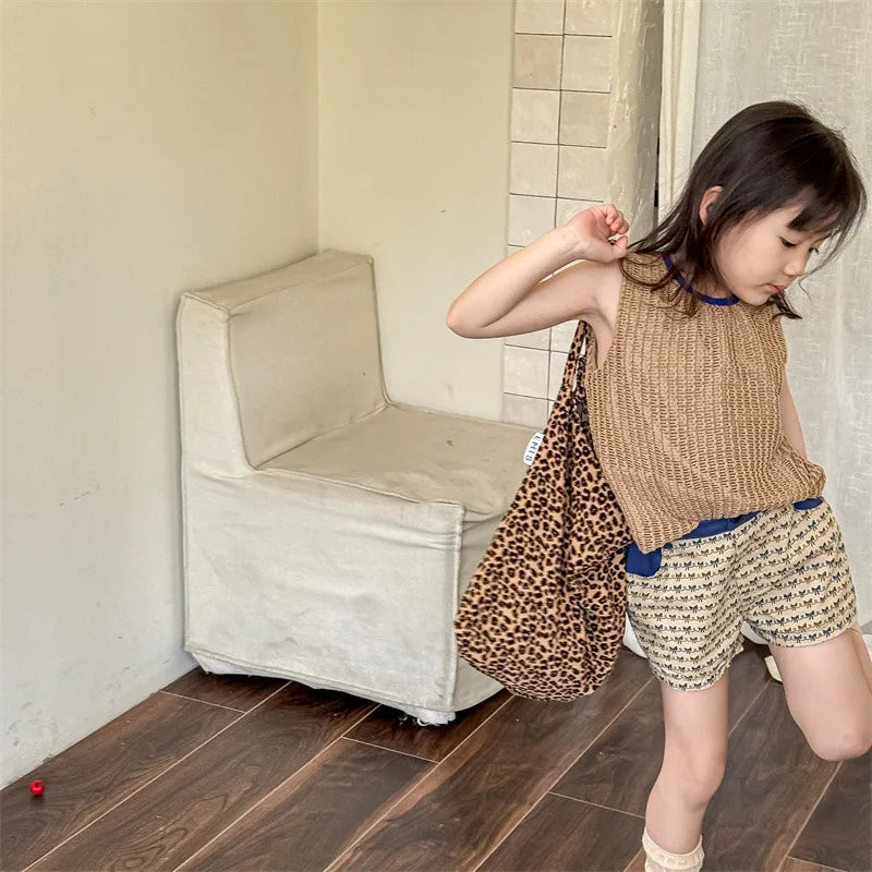 2025 Zomer Nieuwe Baby Meisjes Strik Print Shorts Katoenen Kinderen Losse Shorts Kinderen Veelzijdige Casual Broek Ademende Peuterkleding 4-6Y