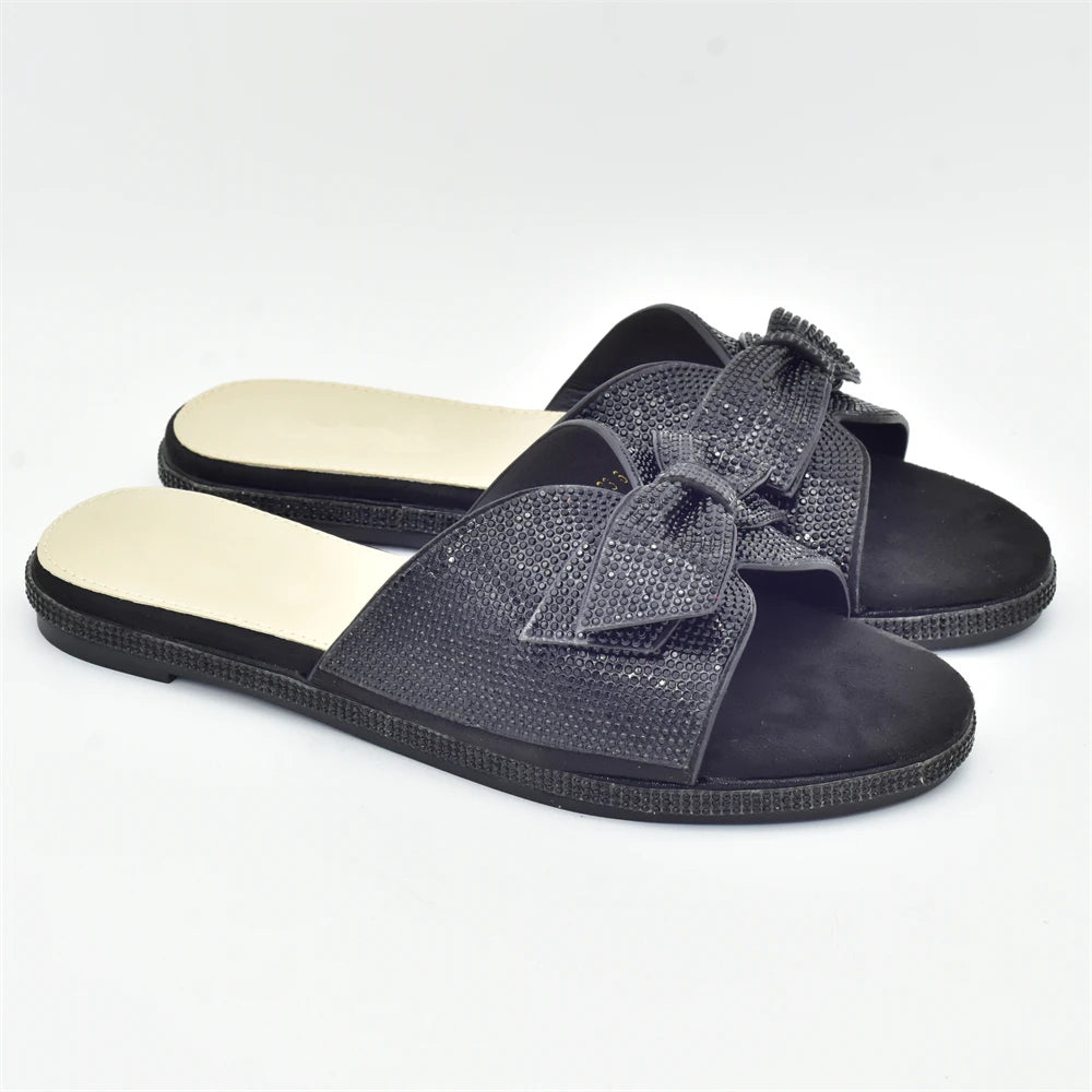 2025 Bling Crystal Bowknot Pumps Women Wedding Shoes Bride Elegant Low Heels Nigerian Women Pumps Shoe for Women Designer Luxury