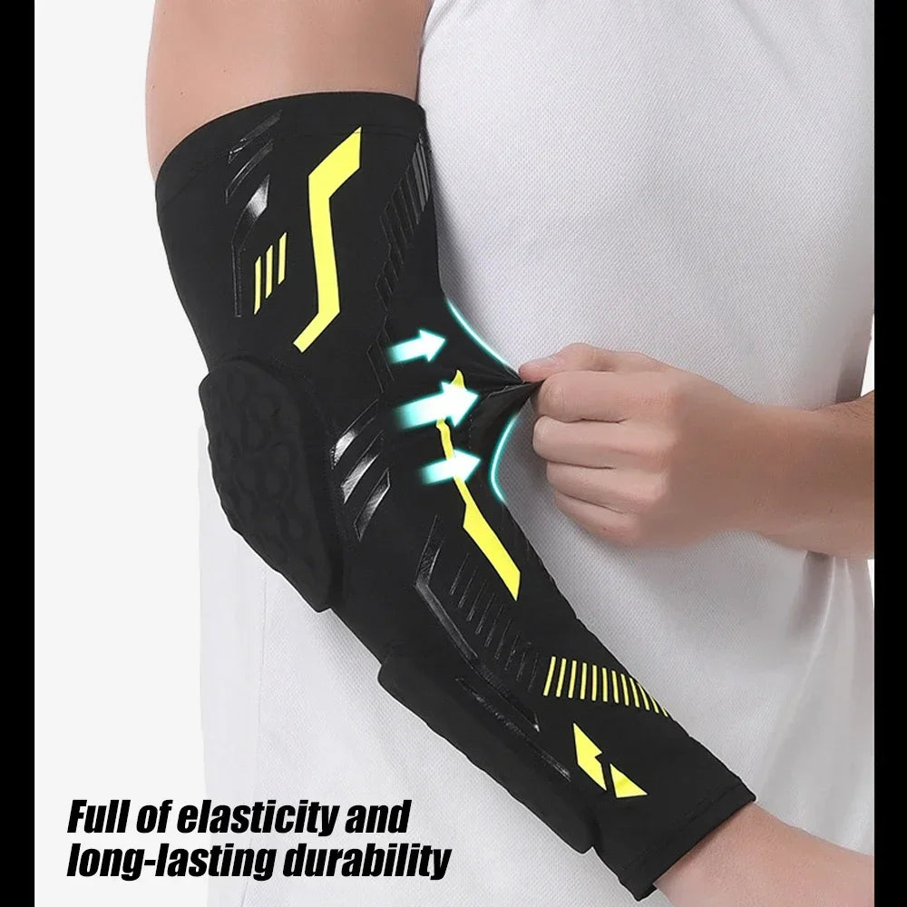Sports Anti-Collision Padded Arm Sleeves For Protection of Elbow and Forearm During Sports - Honeycomb Pads For Men & Women