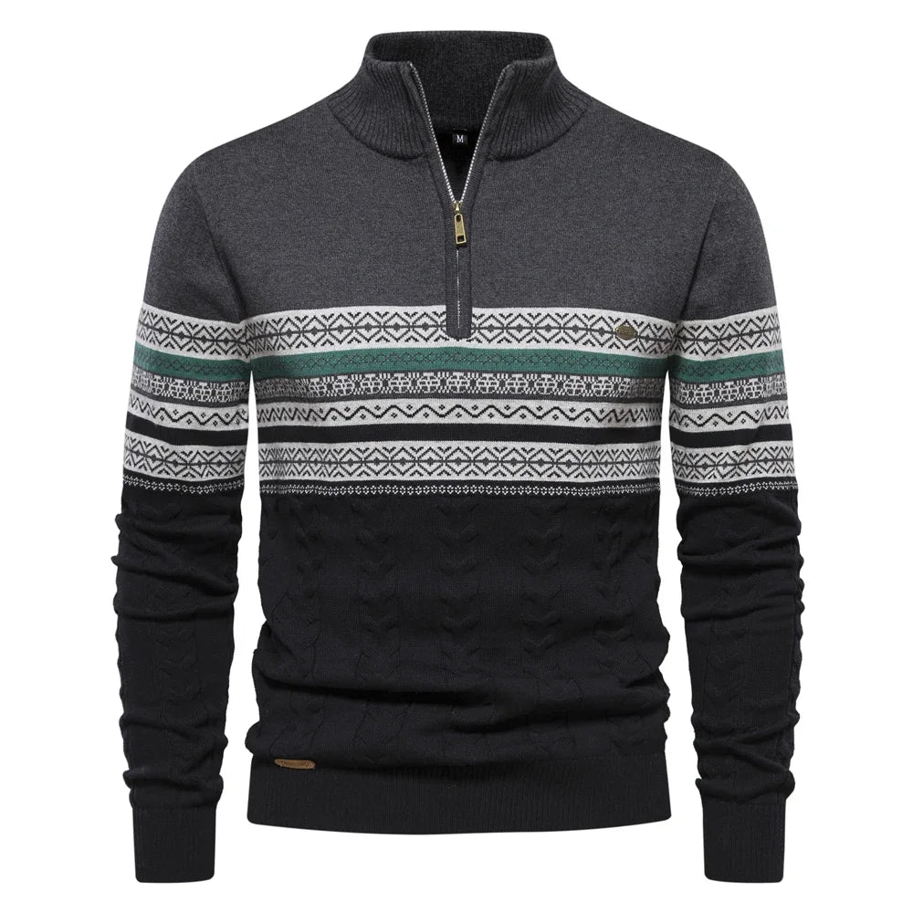 Men's High Quality Cotton Quarter Zipper Pullover Sweaters Warm Autumn Winter Mock Neck Retro Knitted Sweaters for Men