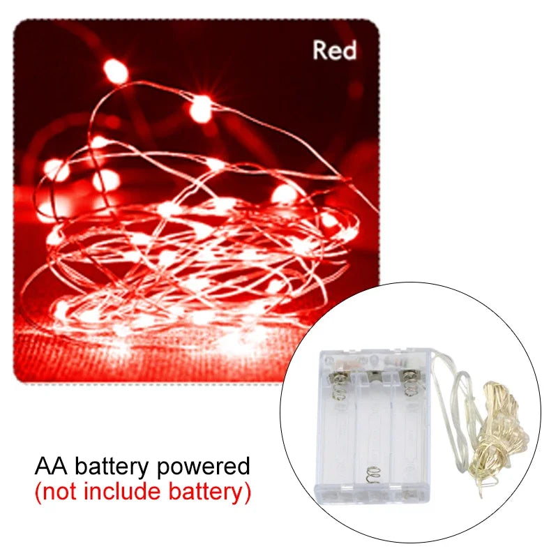 2M 5M 10M LED-lichtsnoer op batterijen, koperdraad, slingerverlichting, buiten, tuin, bruiloft, feest, kerstboomdecoratie