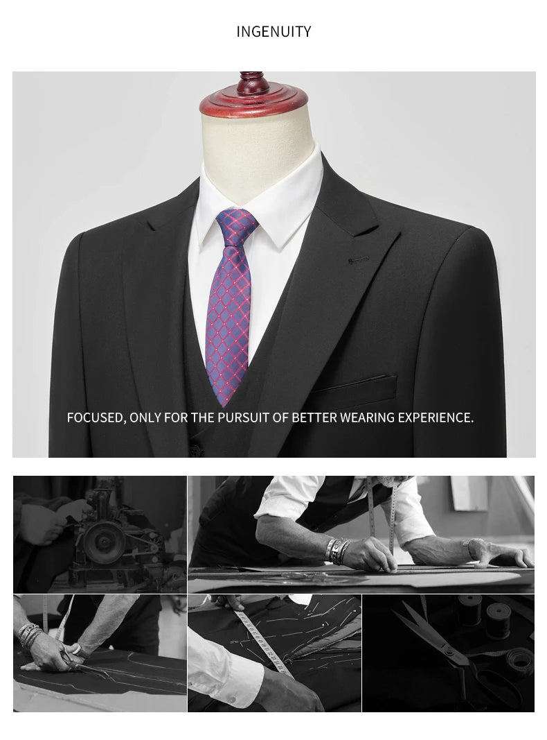 Men's Italian Business Gentleman Slim Suit, Groom Wedding Blazers, Italian Costume - Sizes M to 5XL