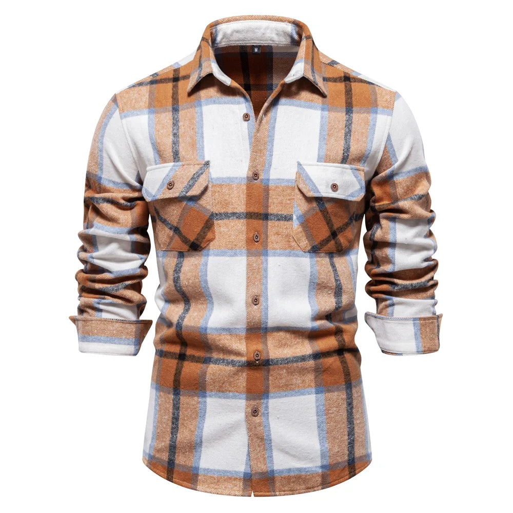 2023 New Autumn and Winter Thicken Plaid Shirt for Men Over Jacket Men Casual Classic Double Pockets Mens Shirts