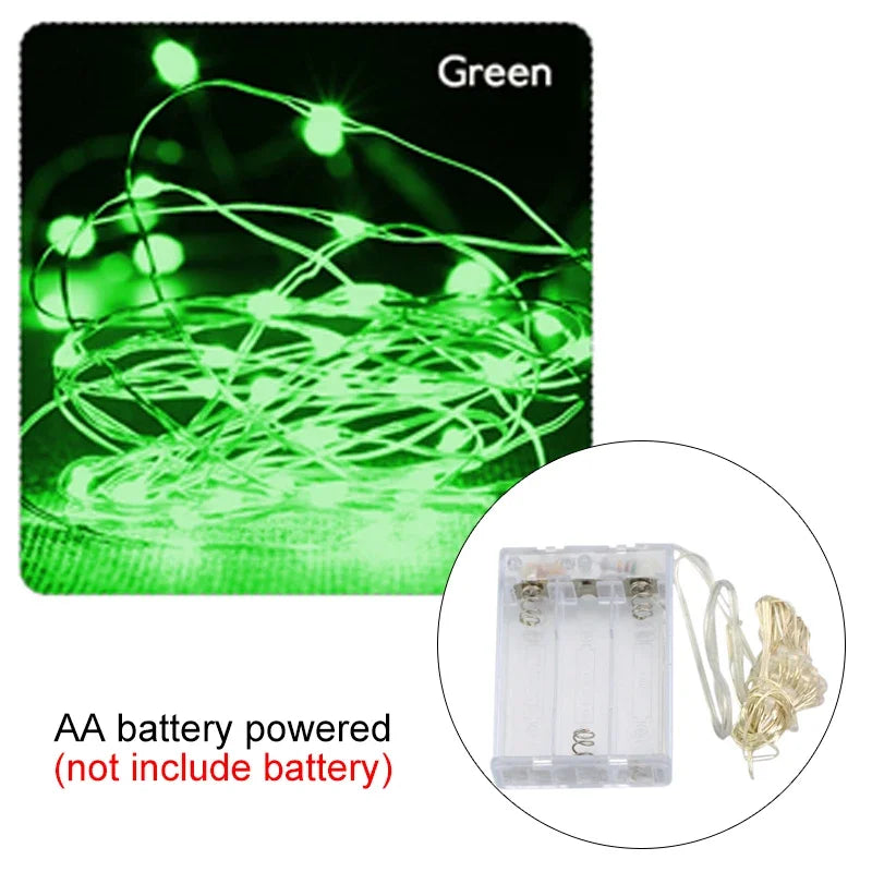 2M 5M 10M LED Fairy Lights Battery Operated Copper Wire Garland String Lights Outdoor Garden Wedding Party Christmas Tree Decor