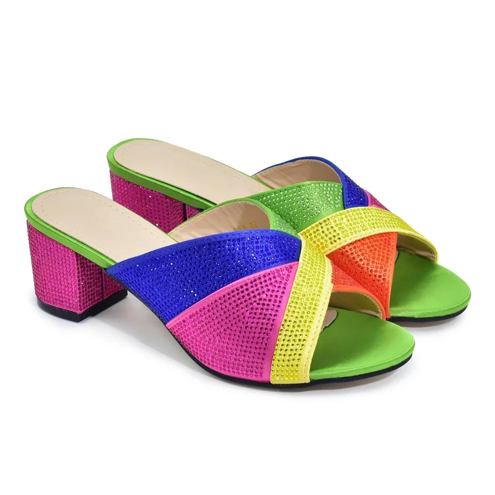 African Women Wedding Shoes Bride Shoes Luxury Elegant Low Heels Rhinestone Lady Slippers Sandals Nigerian Pumps