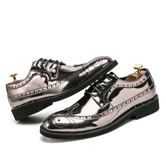 Fashionable Mens Silver Brogue Shoes New Cool Male Formal Evening Shoes Large Size 38-46 Wedding Dress Shoes for Men