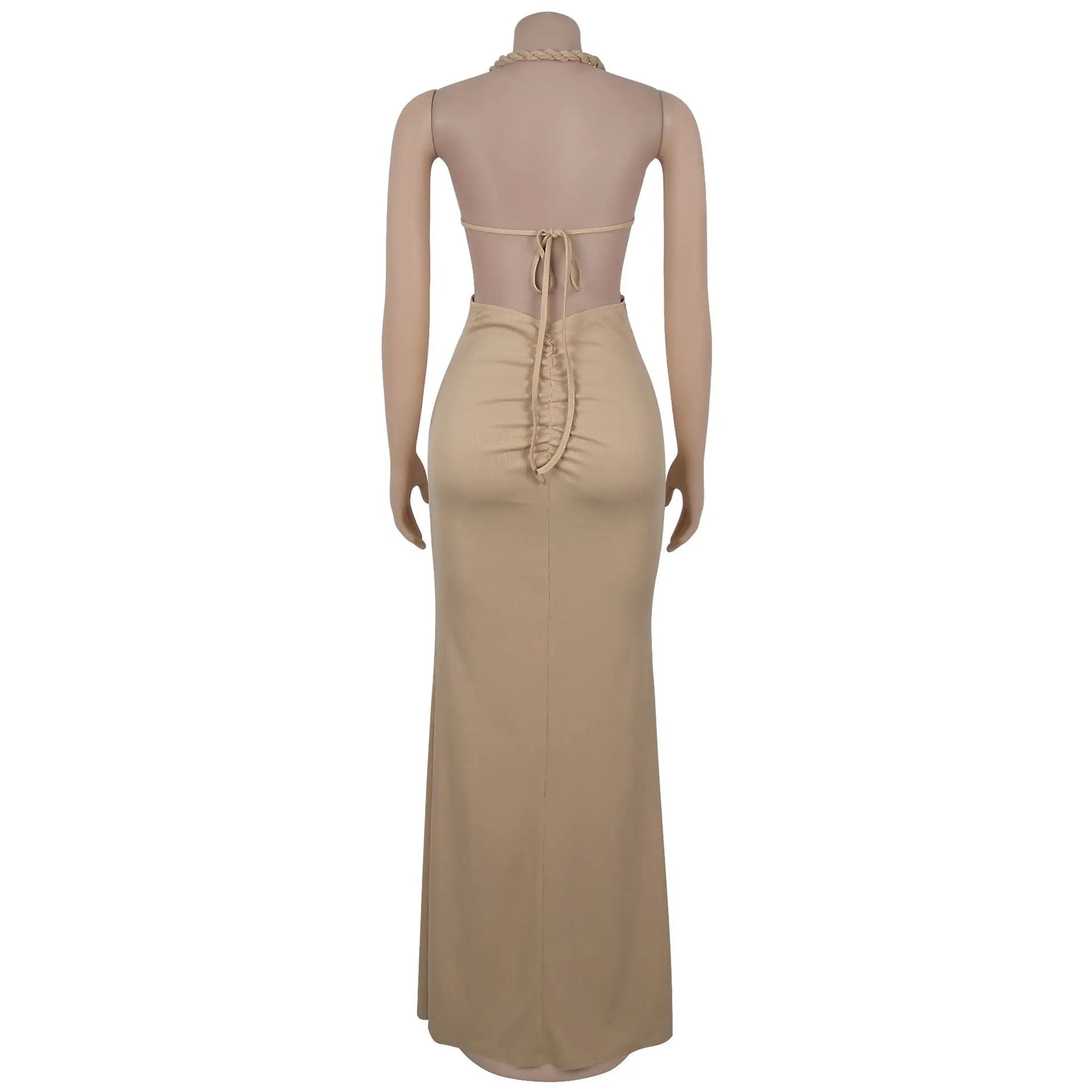 Bohemen gebreide dames maxi-jurk 2025 zomer halter vetersluiting rugloze split schede vestidos strandvakantie gewaad