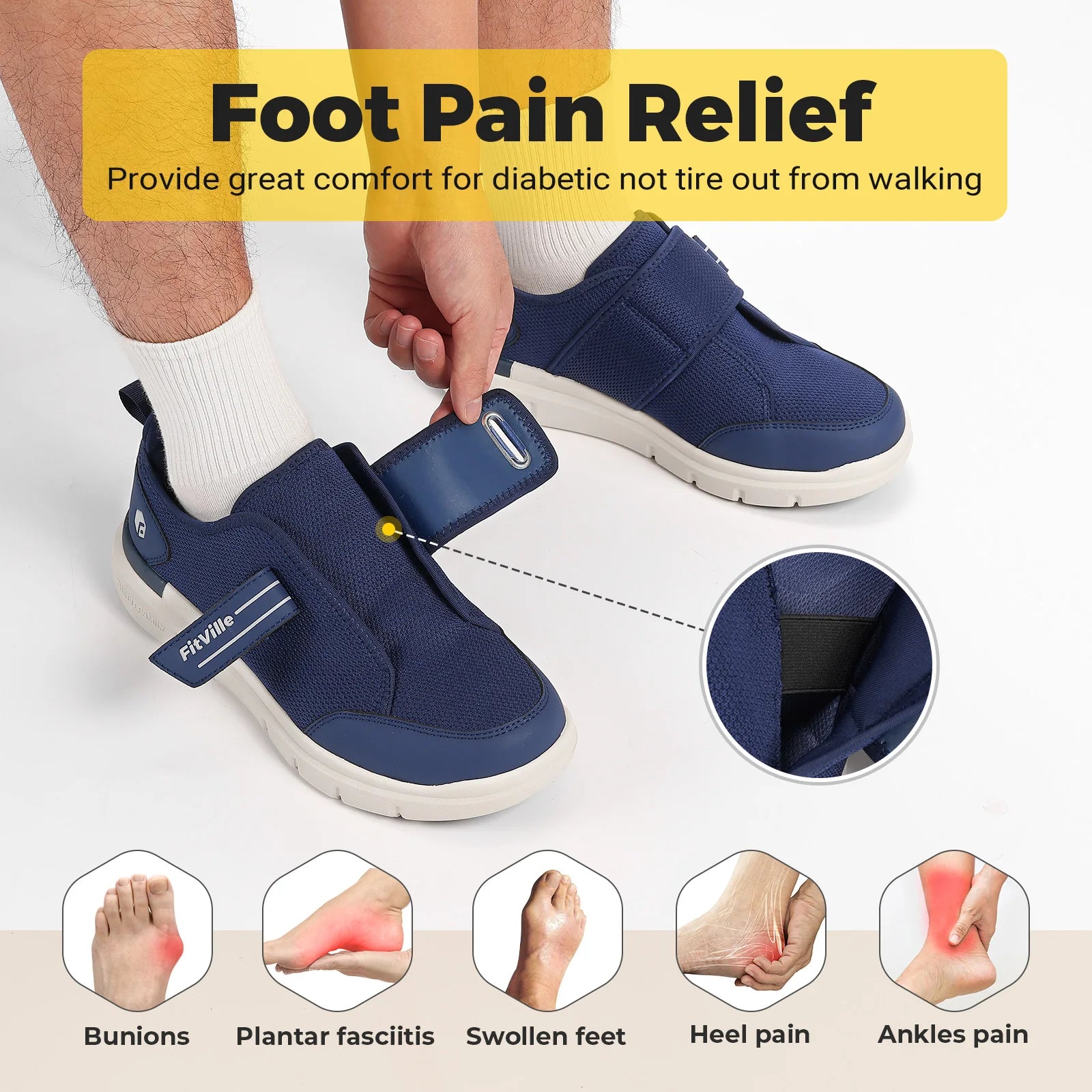 Diabetikerschuhe für Herren, extra breit, mit Klettverschluss, für ältere Menschen, zur Linderung von geschwollenen Füßen und Neuropathie