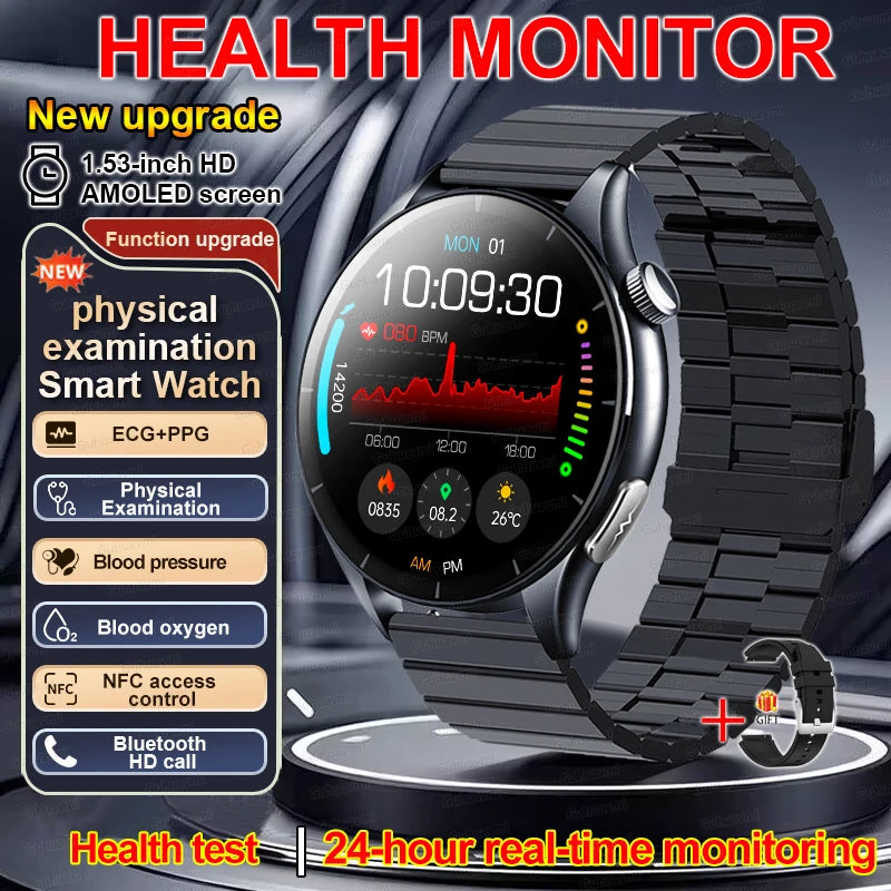 2025 Nieuw Smart Watch NFC ECG+PPG Bloedzuurstof Urinezuur Bloeddruk Saffier Smartwatch Heren - Compatibel met Samsung Galaxy, Xiaomi en Huawei IOS