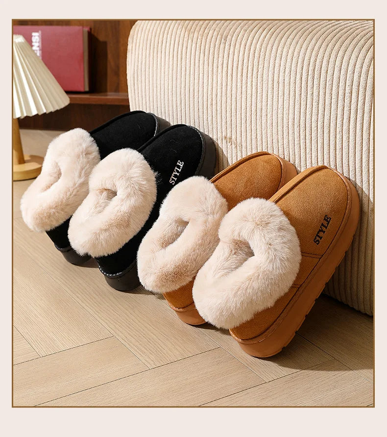 Women's Winter Warm Fuzzy Platform Slippers Suitable As Leisure Indoor and Outdoor Slides Slip On Cosy Fluffy Ladies' Snow Boots
