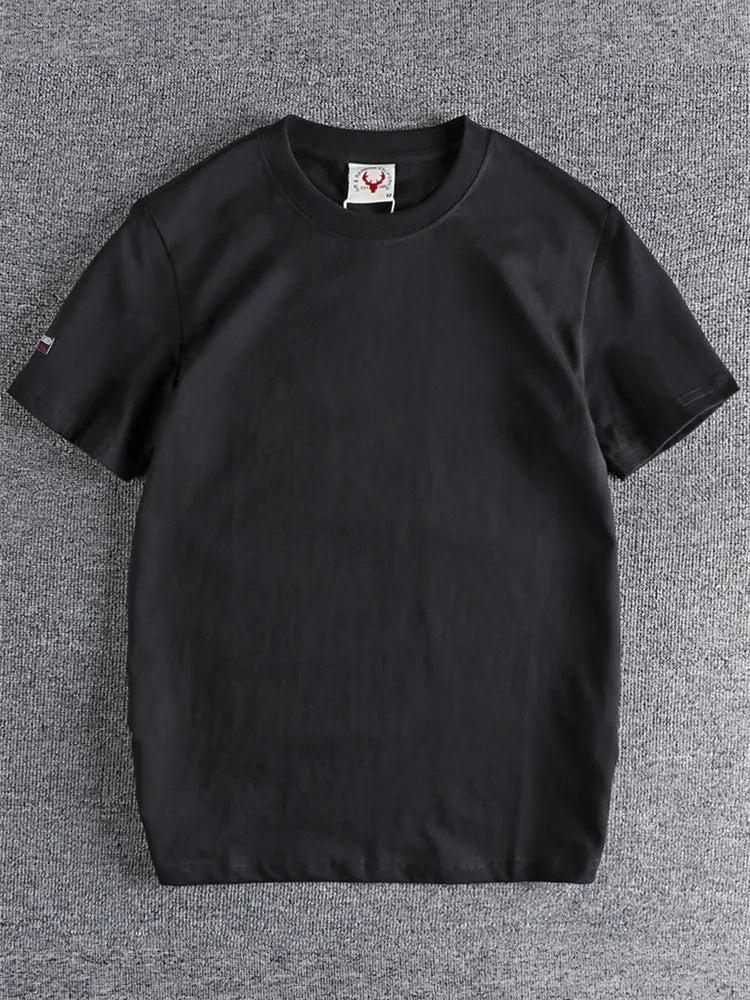 2022 Summer New American Retro Short-sleeved O-neck Solid Color T-shirt Men's Fashion Simple 100% Cotton Washed Old Casual Tops