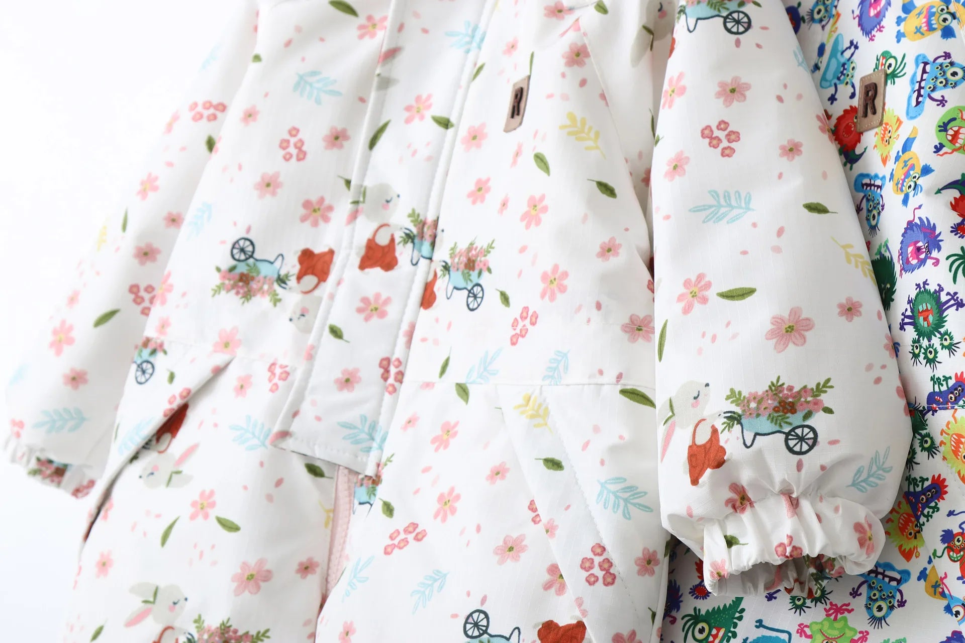 Unisex Children's Snowboard Winter Warm Clothing Snow Suit Floral Printed Fur Lining Hooded Snowboard Coats For Kids