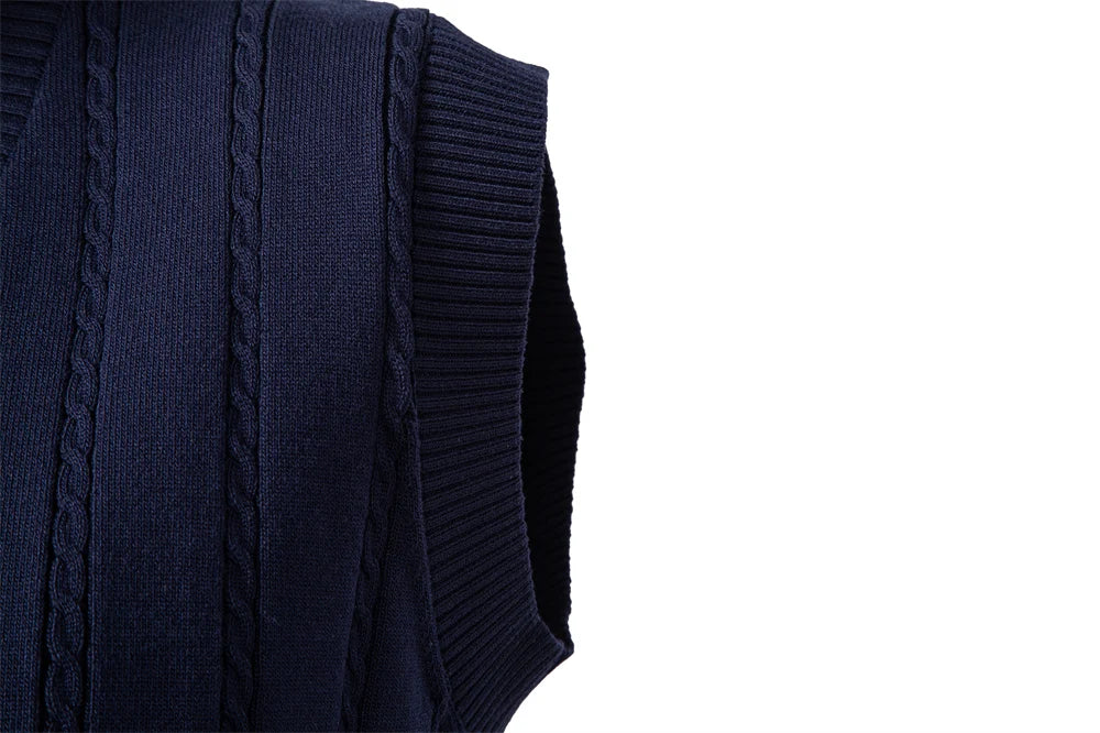 Men's Solid Colour V-Neck Knitted Vest Sleeveless Casual Warm Versatile Sweater Male Vest‌