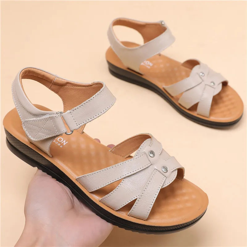 Women's Female Ladies Mother Genuine Leather Sandals Platform Shoes Non Slip Summer Cool Beach Hook Loop Plus Size 42 43
