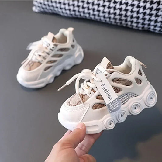 Kids LED Light Up Sneakers - Glow Boys 1-6 Years Breathable Mesh Sporty Shoes Casual Letter Webbing Luminous Footwear