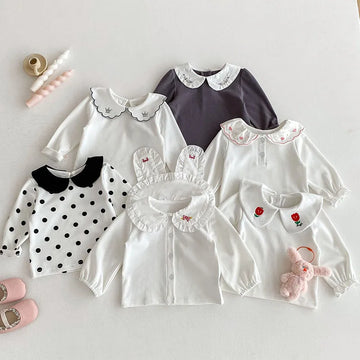 Autumn Baby Undershirts Sweet Embroidery Flower Bow Infant Girls Bottoming Shirt Toddler Thin Clothes Tops 0-3T Girls