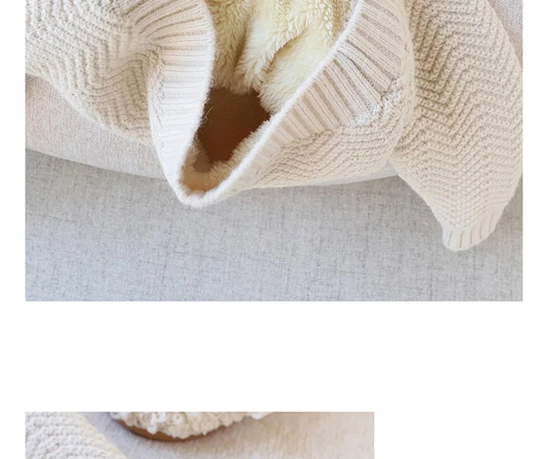 Winter Kids Sweaters Fur Lining Girls Cardigans Warm Boys Knitwear Children Outfit 1-7Y Unisex